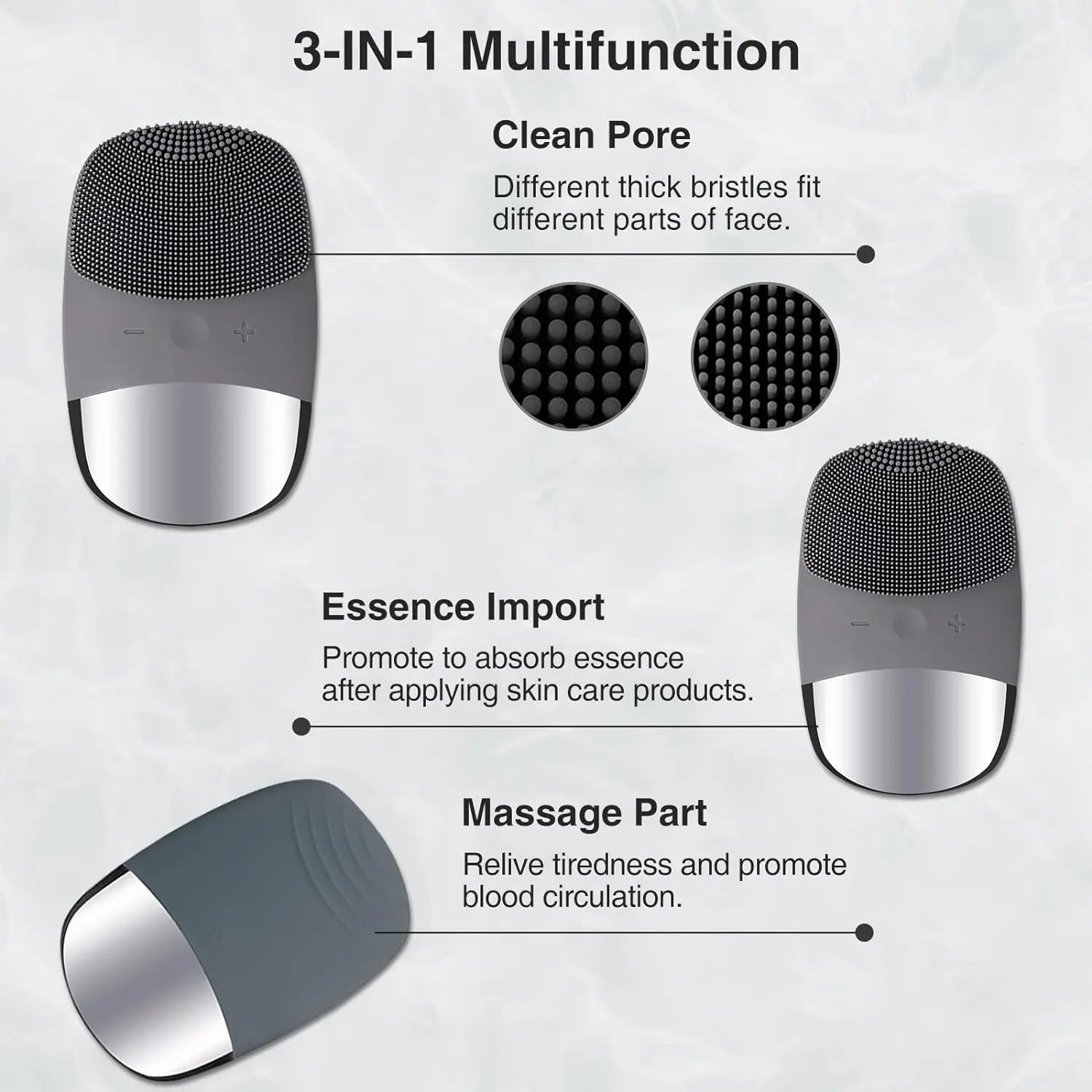 3 in 1 Electric Waterproof Silicone Facial Cleansing Brush Face Scrubber Massager for Cleanning Remove Blackhead Exfoliating exovai.com