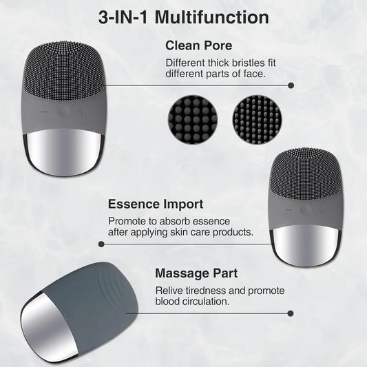 3 in 1 Electric Waterproof Silicone Facial Cleansing Brush Face Scrubber Massager for Cleanning Remove Blackhead Exfoliating exovai.com