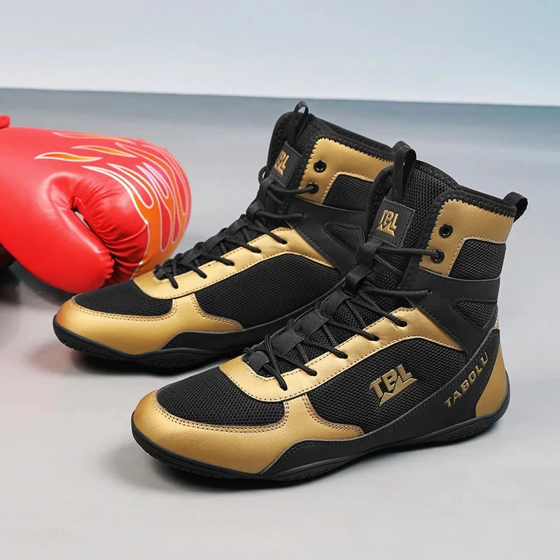 Wrestling shoes male Boxing Shoes Fighting Sanda Strength High Top Shoes light fighting Boots Weightlifting shoe Sneakers exovai.com