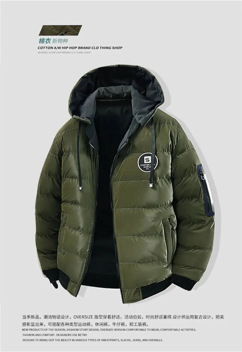 Double Sided Outerwear Men's New Cotton Padded Parkas Men Autumn Winter Jacket Brand Warm Comfortable Down Jacket Removable Hat exovai.com