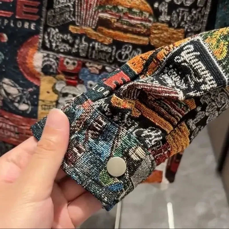 Men's Spring Autumn Fashion Casual Shirt New Style Painted Halo Ethnic Print High-end Loose Versatile Casual Jacket exovai.com