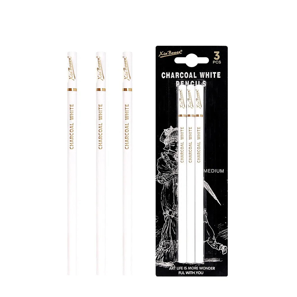 3Pcs Soft/Medium/Hard Charcoal Pencils Set Art Supplies White/Black Charcoal Pen Sketch Pencil Drawing Pencil Professional exovai.com