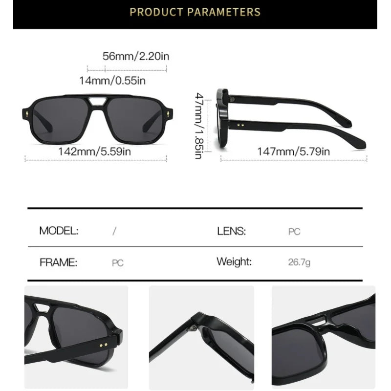 New Retro Double Bridge Square Sunglasses For Women Men Fashion Luxury Design Rivets Sun Glasses Trending Shades UV400 Eyeglasse exovai.com