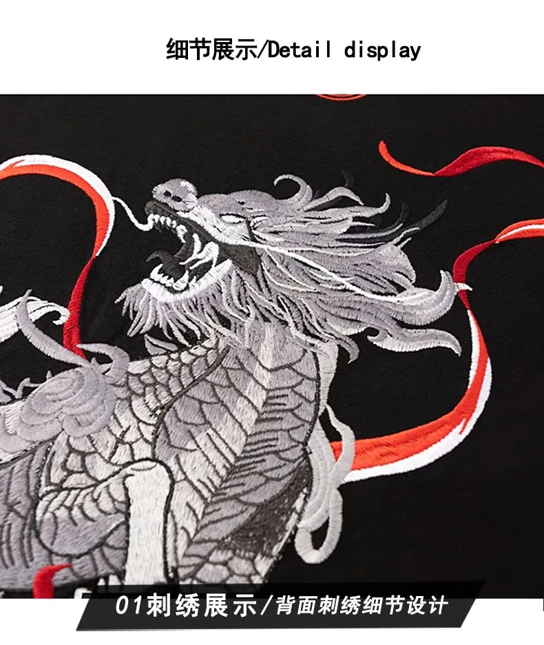 Summer Men T Shirt Harajuku Dragon Embroidery T Shirt Chinese Vintage Tees Tops Cotton Short Sleeve Casual Streetwear 09s Youth exovai.com
