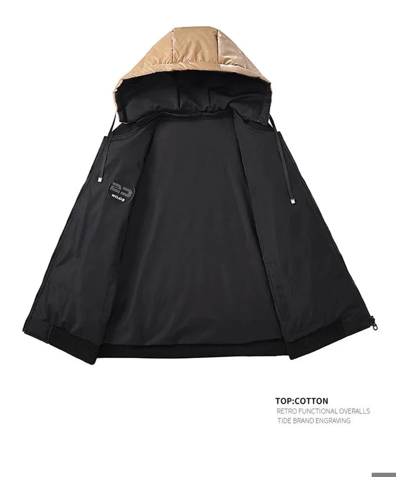 Double Sided Outerwear Men's New Cotton Padded Parkas Men Autumn Winter Jacket Brand Warm Comfortable Down Jacket Removable Hat exovai.com