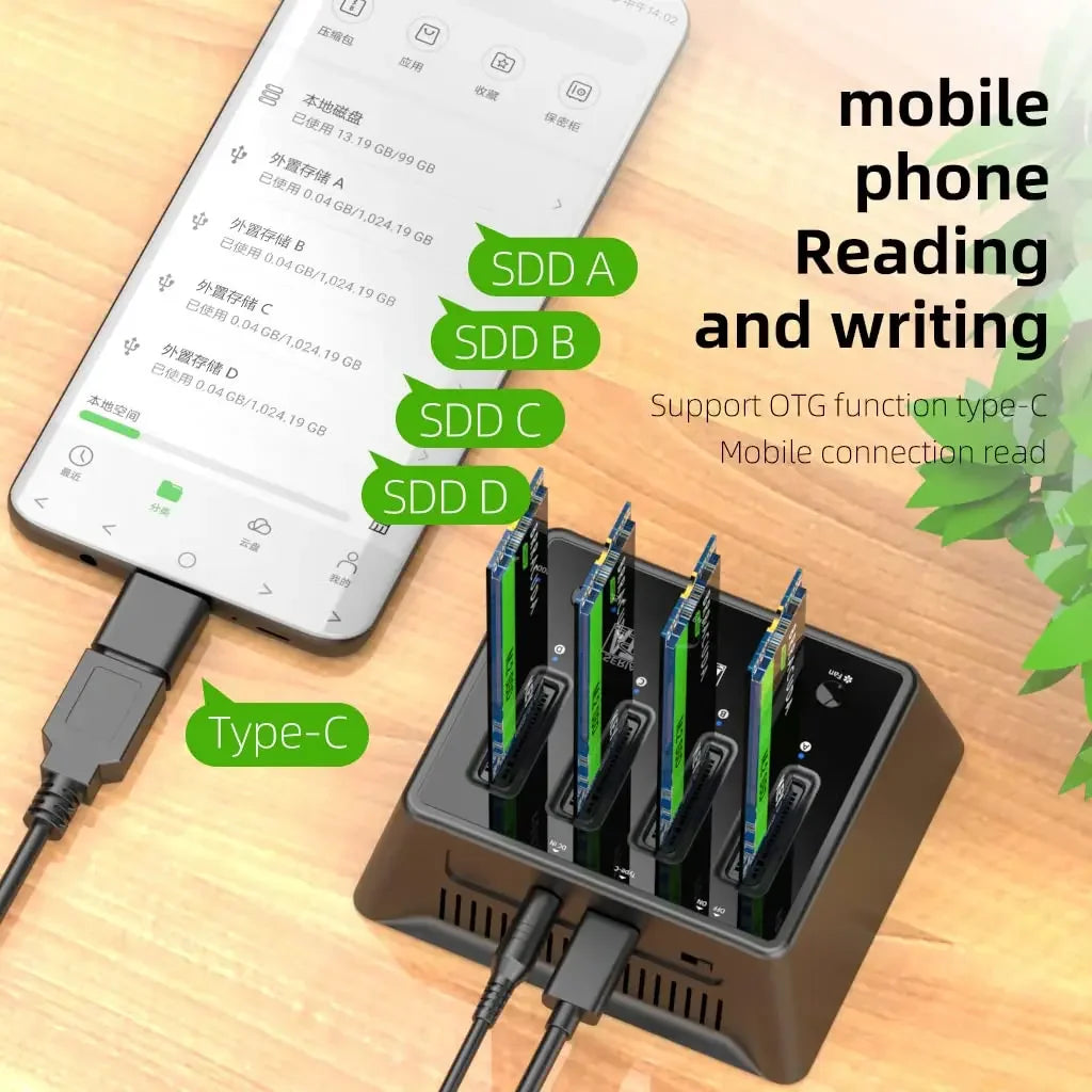 MAIWO 4 Bay M.2 Nvme Docking Station M/B Key Type-C 10Gbps M.2 Case USB C SSD Case NVME and NGFF External HD with Fan for PC exovai.com