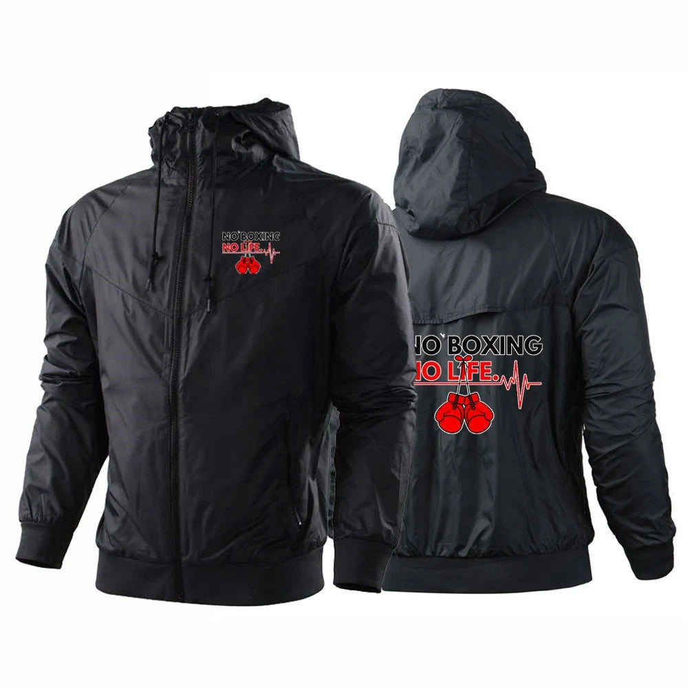 2025 No Boxing No Life Gym Men's Spring and Autumn Thin Windproof Casual Hooded Color Matching Fashion Printing Windbreaker Coat exovai.com