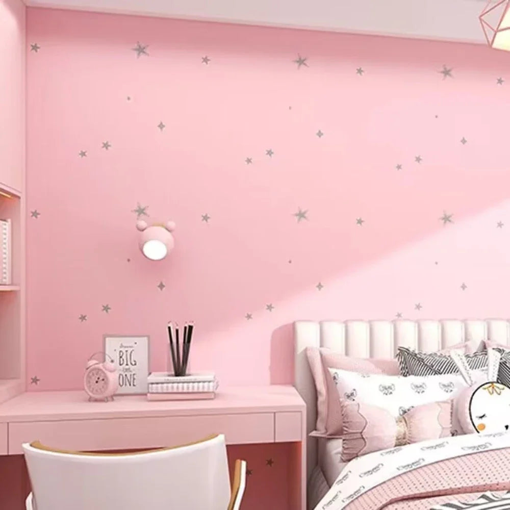 1 PCS Pink Girl's Room Self-adhesive Wallpaper Princess Room Bedroom Star Pattern Background Wall PVC Sticker Wallpaper exovai.com