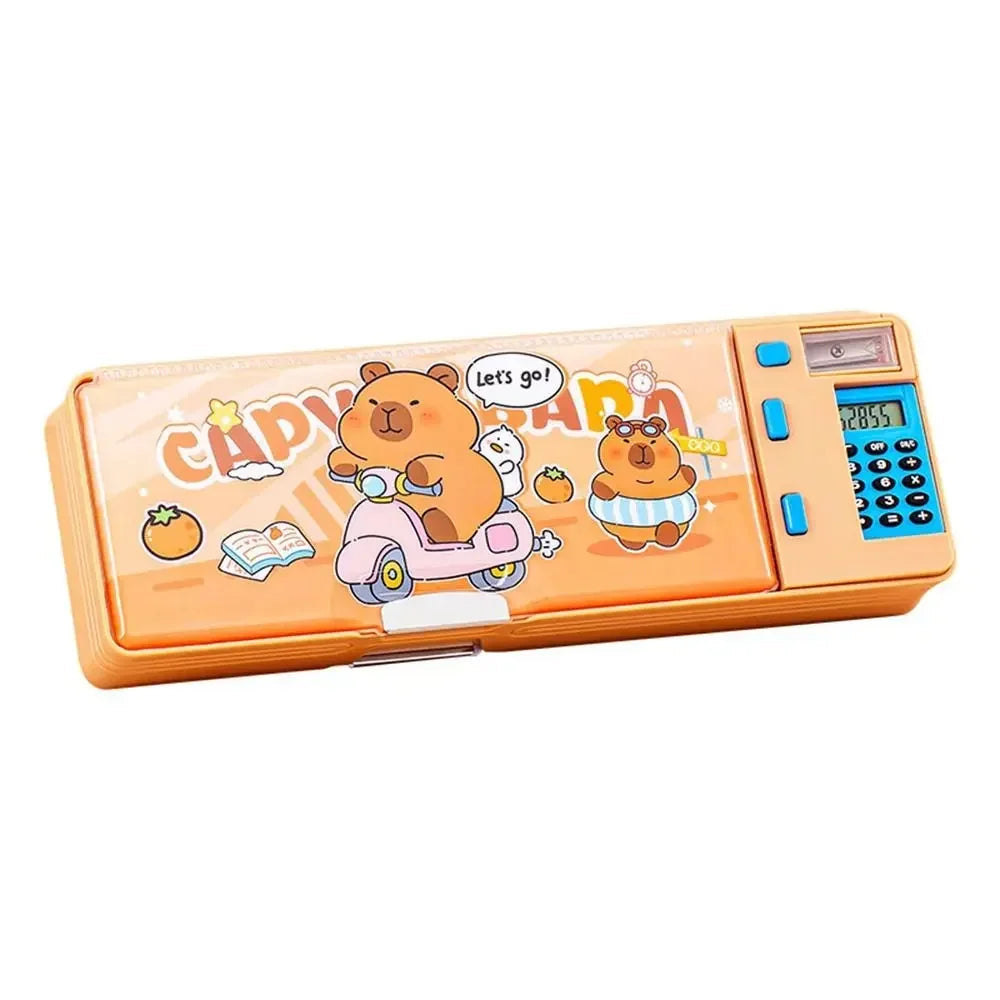 Plastic Pencil Case With Calculator/Pencil Sharpener Double Sided Use Pencil Box Large Capacity Multi-Functional exovai.com