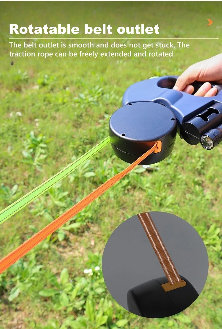 2 In1 Multi-functional LED Light Pet Leash Automatic Retractable 3M/5M Reflective 360 Swivel Dual Dog Leash with Bag Container exovai.com