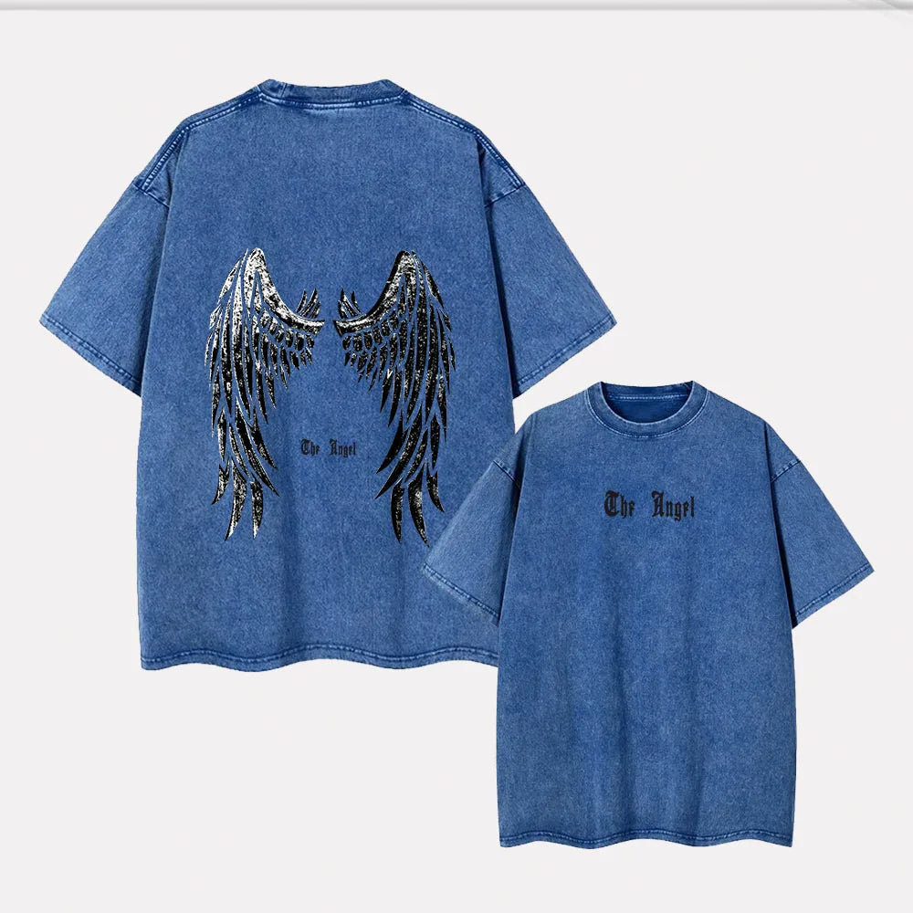 Summer 2025 round-neck pure cotton printed T-shirt retro washed pure cotton short-sleeved loose casual neutral street top exovai.com