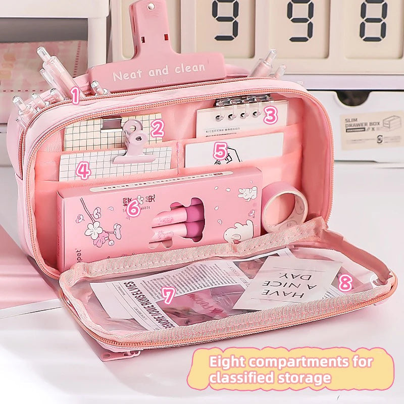 New Pencil Bag Kawaii Student Translucent Stationery Box DIY Large Capacity Stationery Storage Bag School Stationery Supplies exovai.com