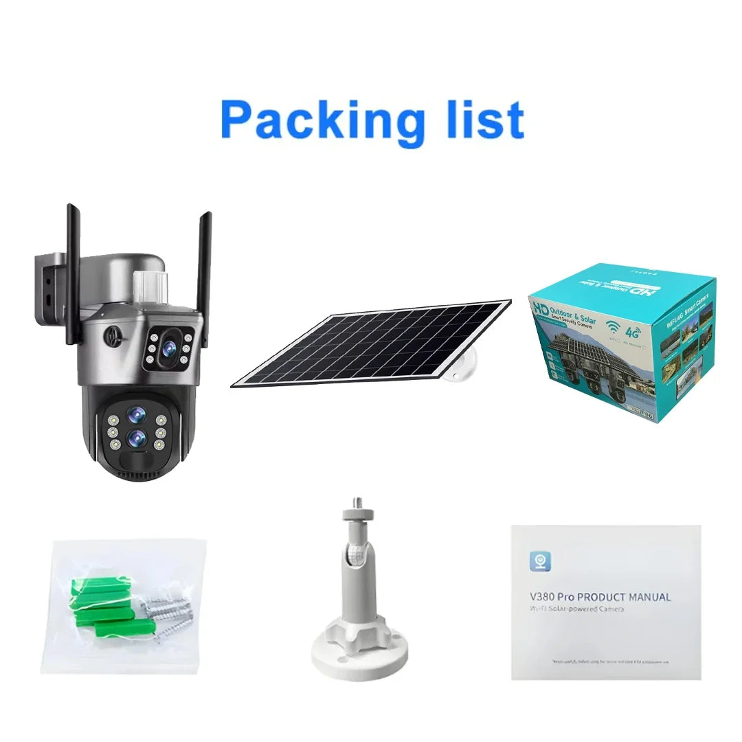 10X Optical Zoom 4G SIM Solar Camera 6K 12MP Three Lens WiFi Outdoor Surveillance Camera PIR Auto Tracking Solar Security CCTV exovai.com