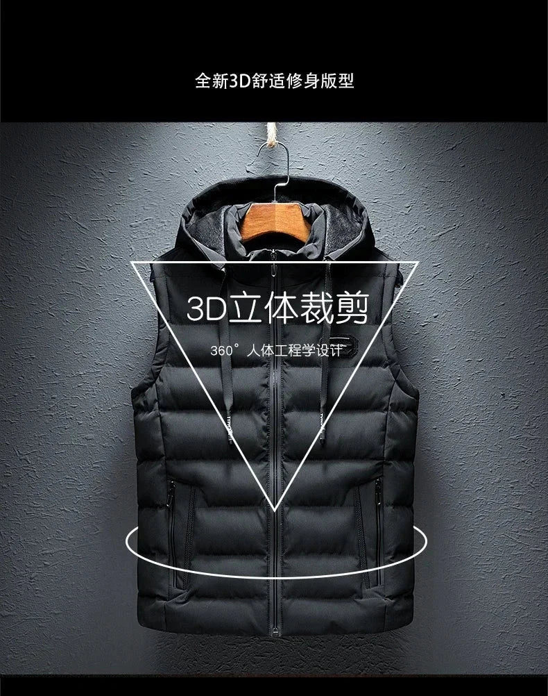 Brand Mens Jacket Sleeveless Vest Hooded Fashion Casual Coats Male Cotton-Padded Men's Vest Men Zipper Waistcoats Plus size 6XL exovai.com