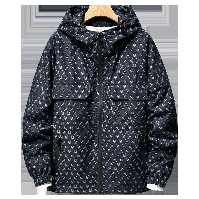Men's Fashion Casual Spring Autumn Clothing Windproof Loose Jacket Black Color Outdoor Hooded Punching Jacket 7XL exovai.com