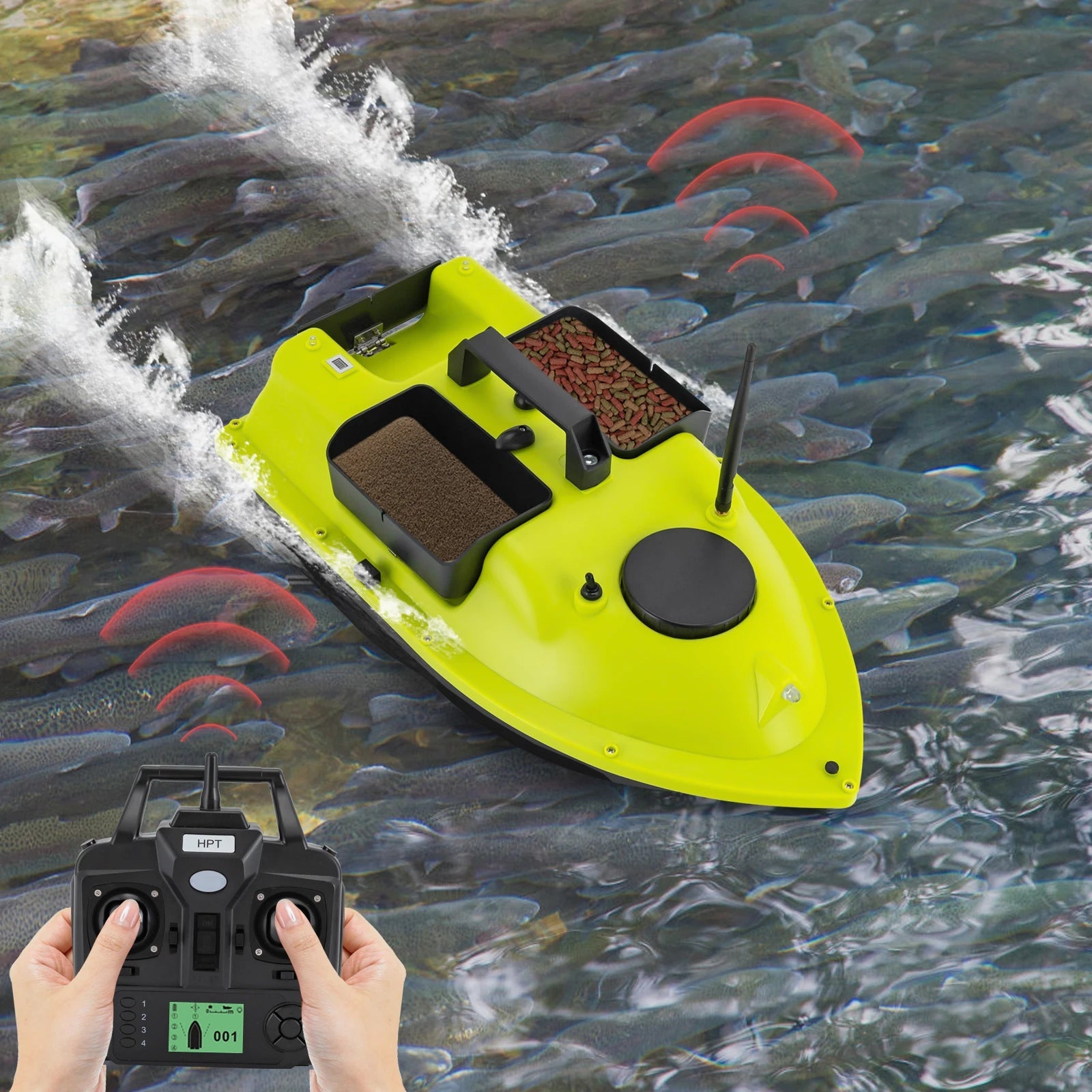 GPS Fishing Bait Boat Green with Remote Control Dual 390 Motors Three-bladed Propeller for Outdoor Fishing exovai.com