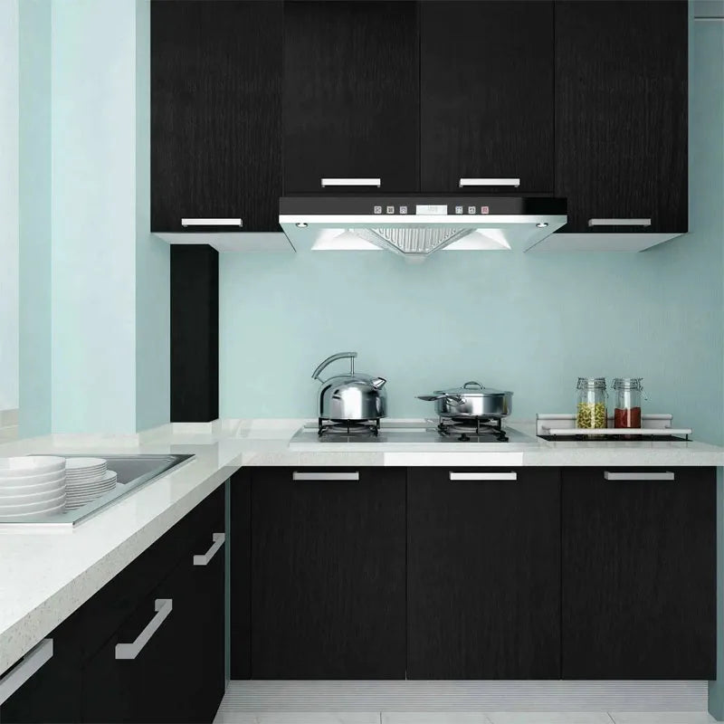 45cm PVC Furniture decorative paper black wood grain self-adhesive waterproof wallpaper kitchen cabinet table door wall stickers exovai.com
