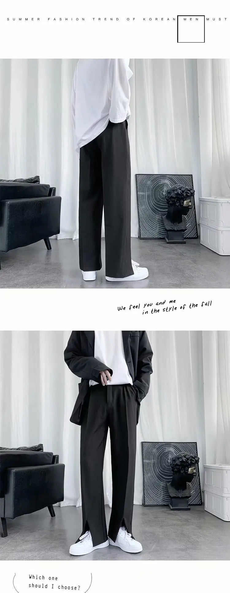 Spring/Summer Black Suit Pants Men Fashion Society Mens Dress Pants Korean Loose Straight Pants Mens Office Formal Trousers exovai.com