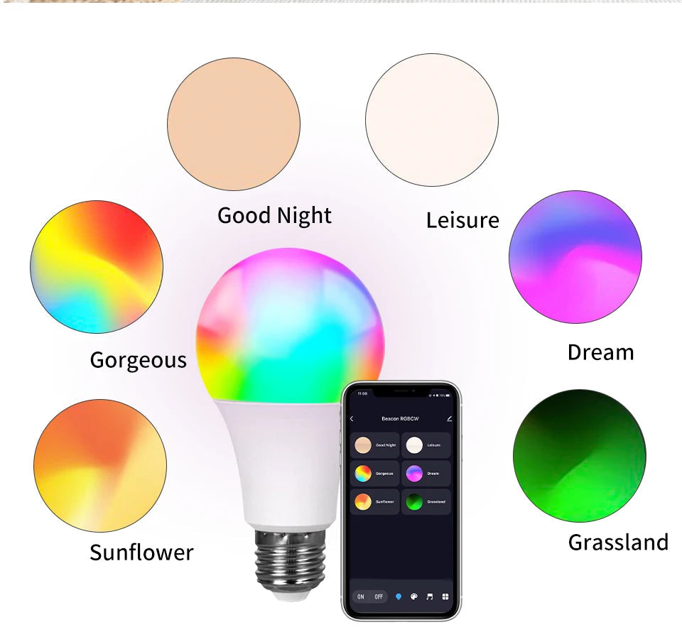 Tuya Smart LED Bulb E27 APP Control Dimmable Light Bluetooth RGB Lamp 220V Bedroom Decoration Party Lighting Smart Life exovai.com