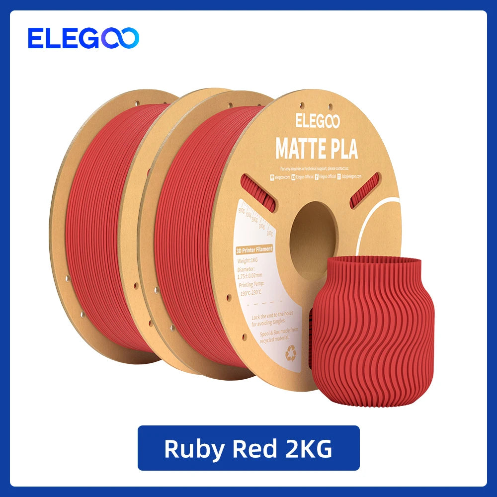ELEGOO Matte PLA Filament 1KG,1.75mm FDM 3D Printer Filament Dimensional Accuracy +/- 0.02mm, 1kg Carboard Spool (2.2lbs) exovai.com