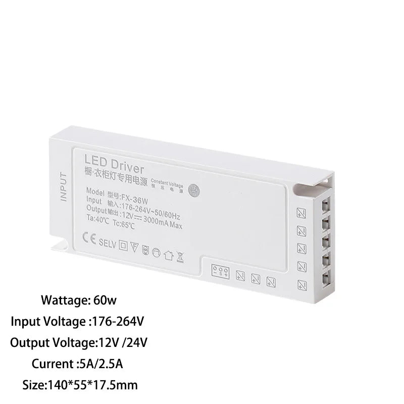 LED Cabinet Light Strip Light Transformer DC 12V 24V Lighting Power Supply DuPont Port Driver  24W 36W 60W 100W 150W exovai.com