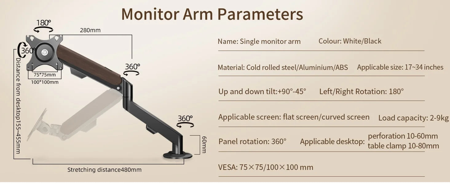 HILLPORT 17-34" Desktop Monitor Arm Holder Gas Spring Full Motion Mount Strut LCD LED TV Bracket Stand PC Soport Support M5 exovai.com
