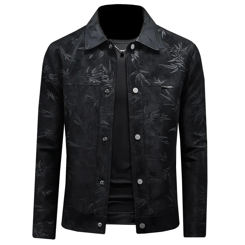 Luxury Flocking Bomber Jacket Mens 2025 Autumn Business Vintage Casual Slim Jacket Lapel Single Breasted Jacquard Coats Jacket exovai.com