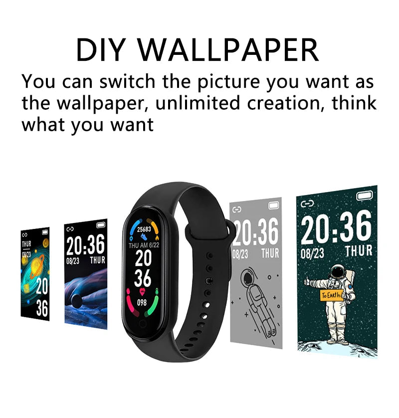 M6 Smart Watch Men Women Fitness Smart Bracelet Sports Band Heart Rate Blood Pressure Monitor Waterproof Multi-function Watches exovai.com