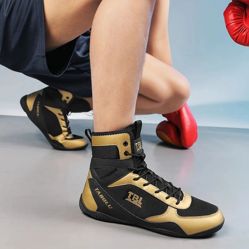 Wrestling shoes male Boxing Shoes Fighting Sanda Strength High Top Shoes light fighting Boots Weightlifting shoe Sneakers exovai.com
