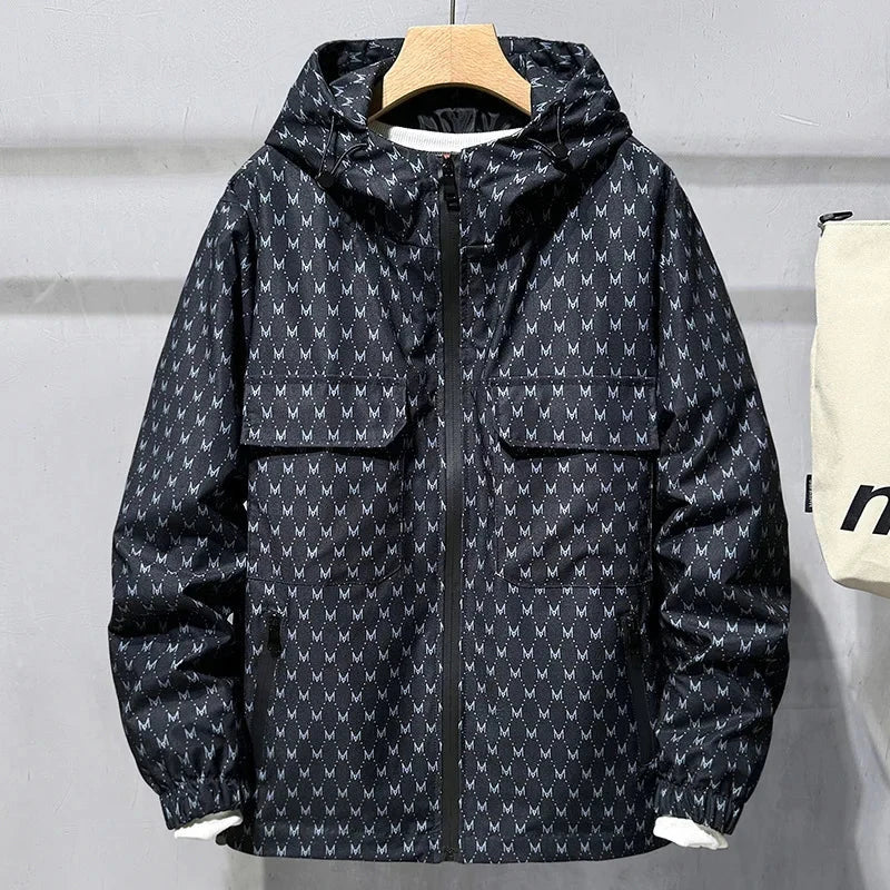 Men's Fashion Casual Spring Autumn Clothing Windproof Loose Jacket Black Color Outdoor Hooded Punching Jacket 7XL exovai.com