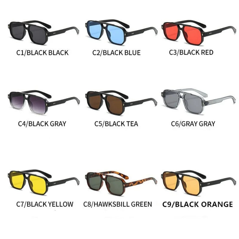 New Retro Double Bridge Square Sunglasses For Women Men Fashion Luxury Design Rivets Sun Glasses Trending Shades UV400 Eyeglasse exovai.com