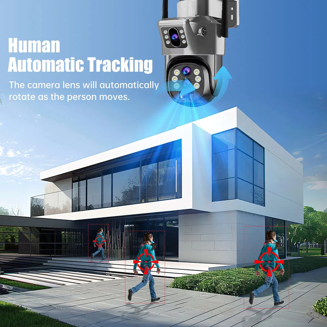 10X Optical Zoom 4G SIM Solar Camera 6K 12MP Three Lens WiFi Outdoor Surveillance Camera PIR Auto Tracking Solar Security CCTV exovai.com