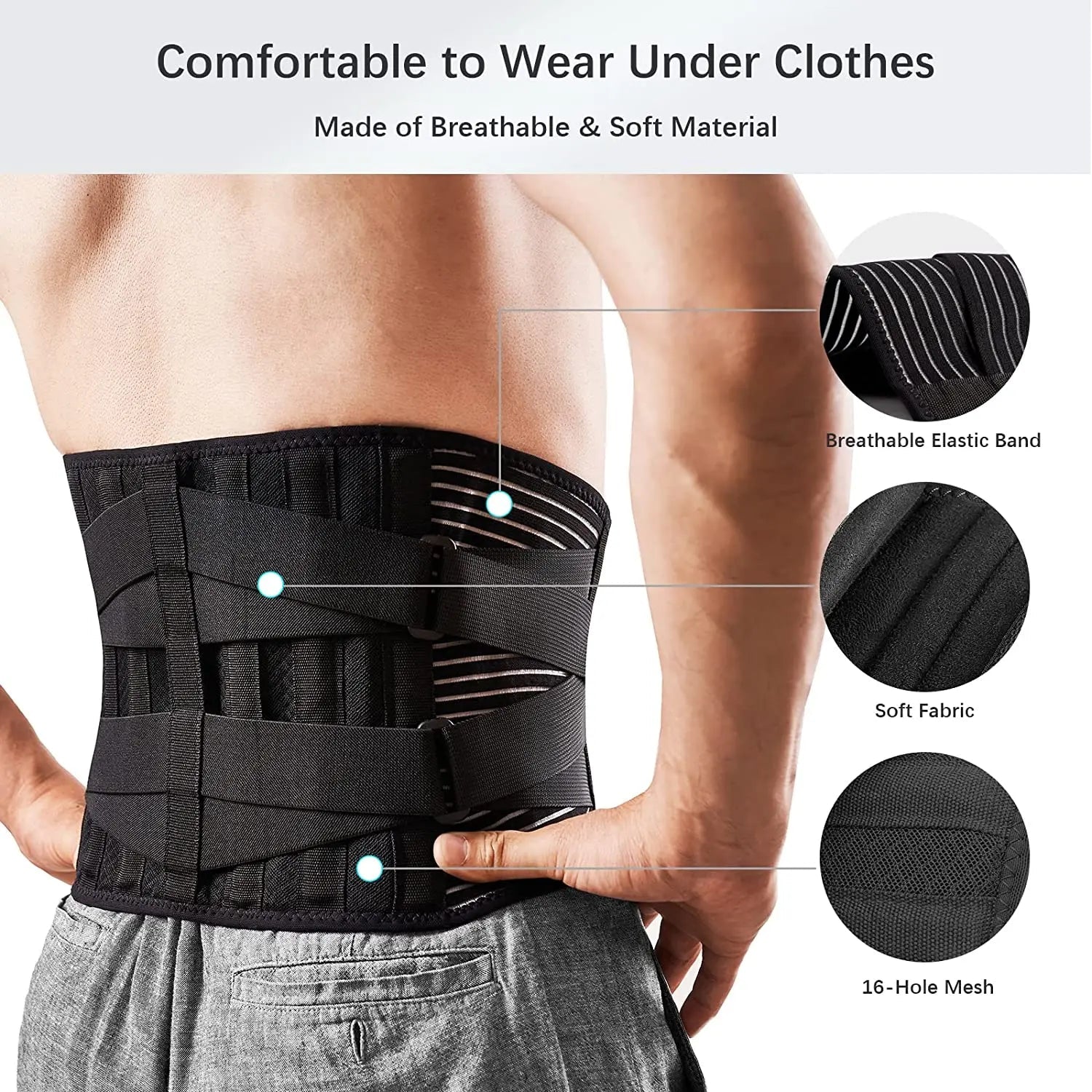 Back Braces for Lower Back Pain Relief with 6 Stays, Breathable Back Support Belt, Anti-skid lumbar support belt with 16-hole exovai.com