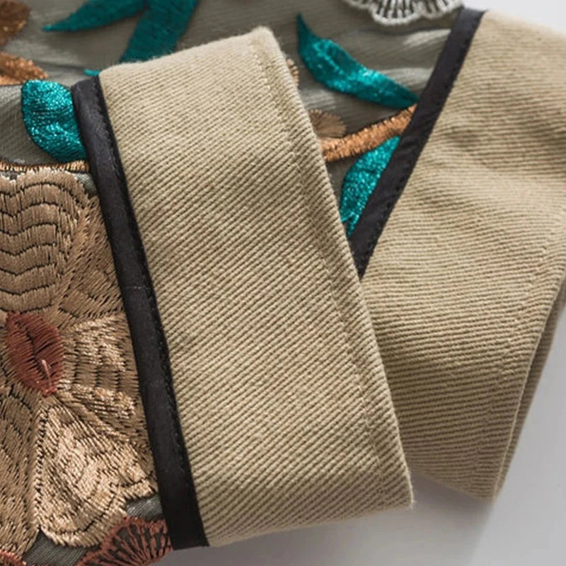 Vintage Floral Embroidery Patchwork Men Apricot Jacket Casual Turn Down Collar 2025 Spring Hip Hop Mens Loose Coat exovai.com