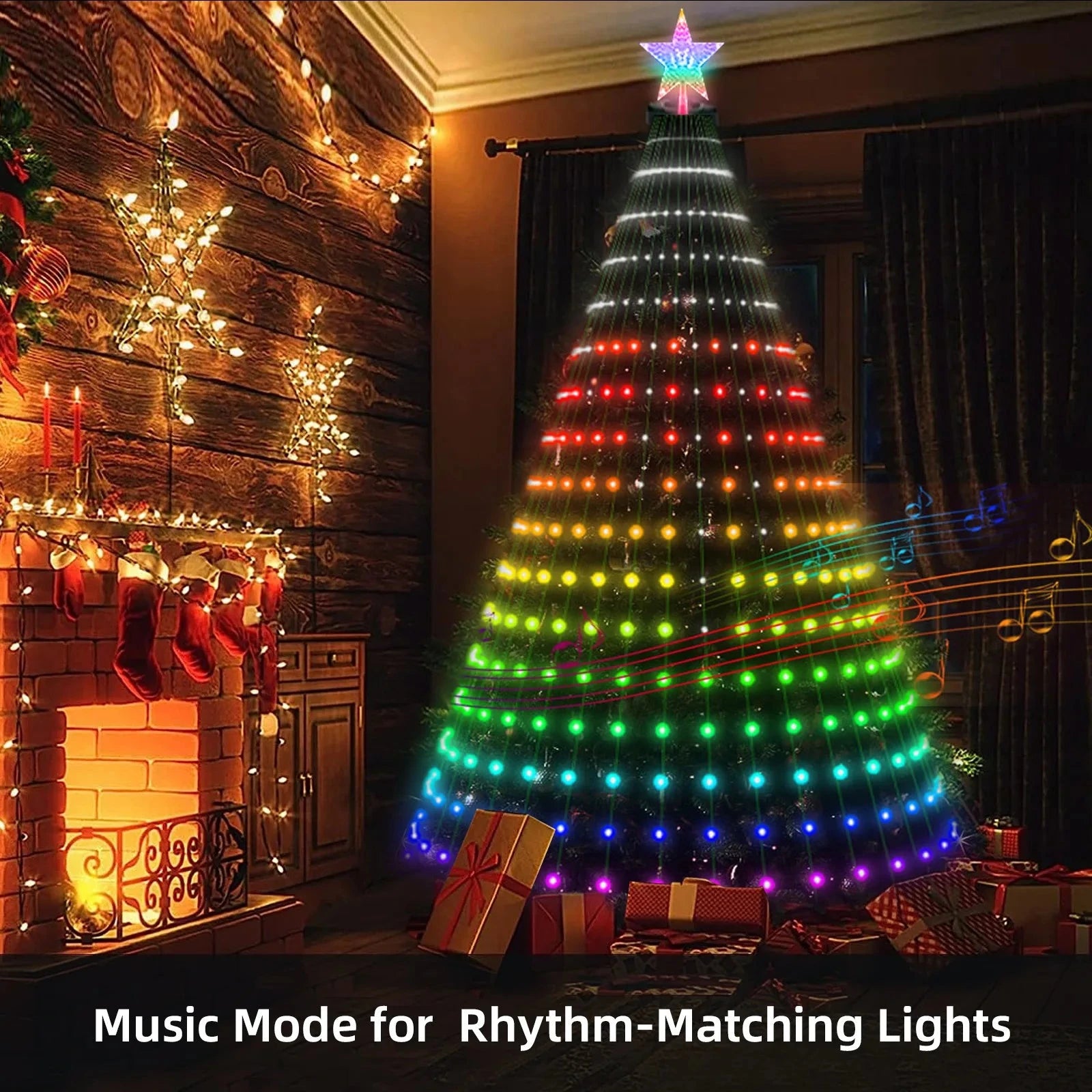 1.8/2.1m Smart APP Christmas Tree Star Lights RGB LED Fairy String Light DIY Picture Xmas Decoration Lighting for Home Holiday exovai.com