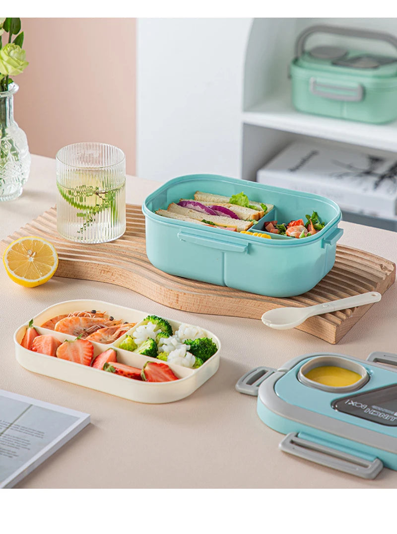 Portable Lunch Box Compartment Wheat Straw Bento Carrying Handle Box Reusable Tableware Containers Meal Snack Food Containers exovai.com