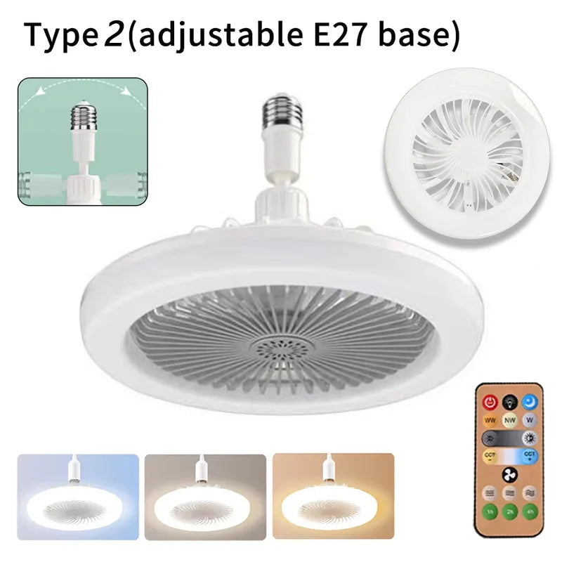 2 In 1 Ceiling Fan Lamps 3 Speeds Adjustable E27 Base Infinitely Dimmable for Living Room Bedroom Study LED Decorative Light exovai.com