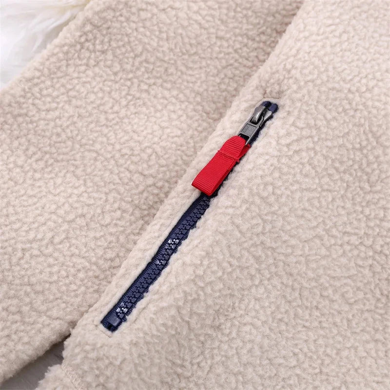 Outdoor Fleece Jackets for Men and Women Wool for Warmth Standing Collar Thickened Fleece Sports Autumn and Winter Parkas Coat exovai.com