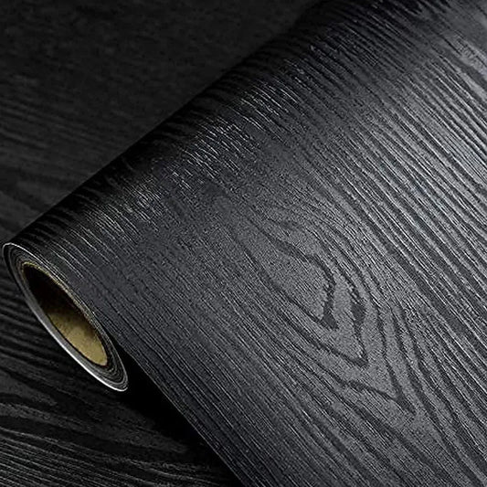 45cm PVC Furniture decorative paper black wood grain self-adhesive waterproof wallpaper kitchen cabinet table door wall stickers exovai.com