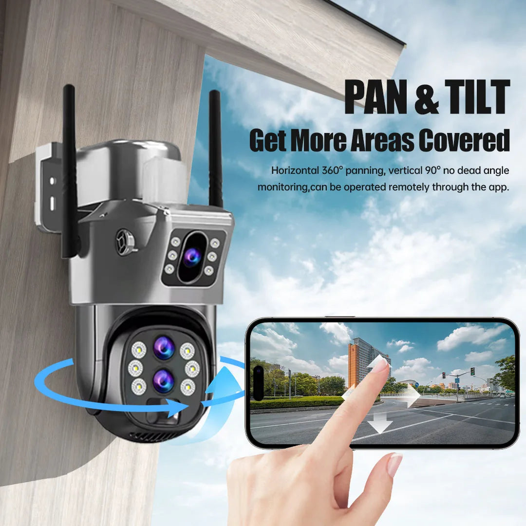 10X Optical Zoom 4G SIM Solar Camera 6K 12MP Three Lens WiFi Outdoor Surveillance Camera PIR Auto Tracking Solar Security CCTV exovai.com