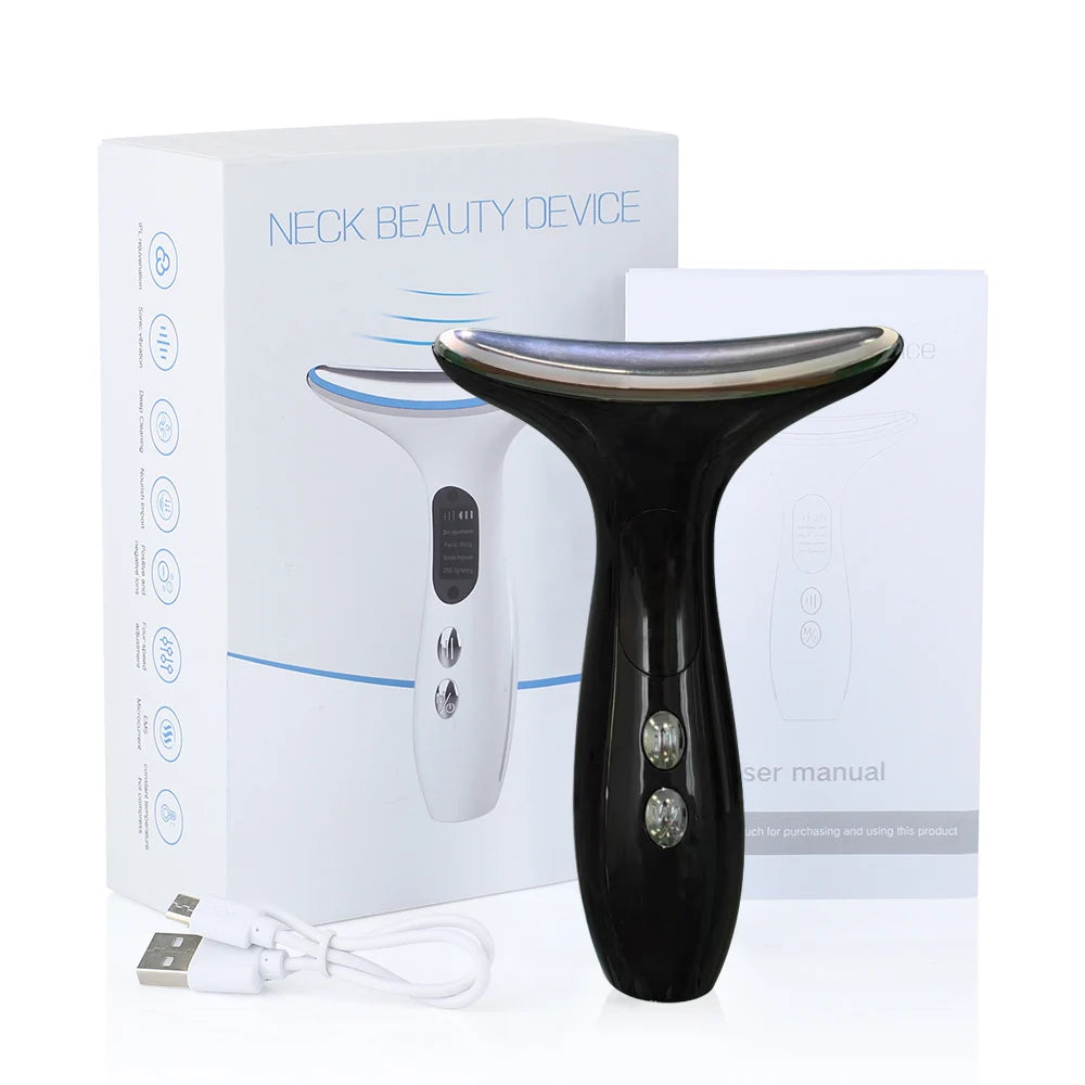 EMS Three Color Light Firming Rejuvenating Neck Beauty Device Skin Ion Importer Facial Lifting Neck Lines Wrinkles Device exovai.com