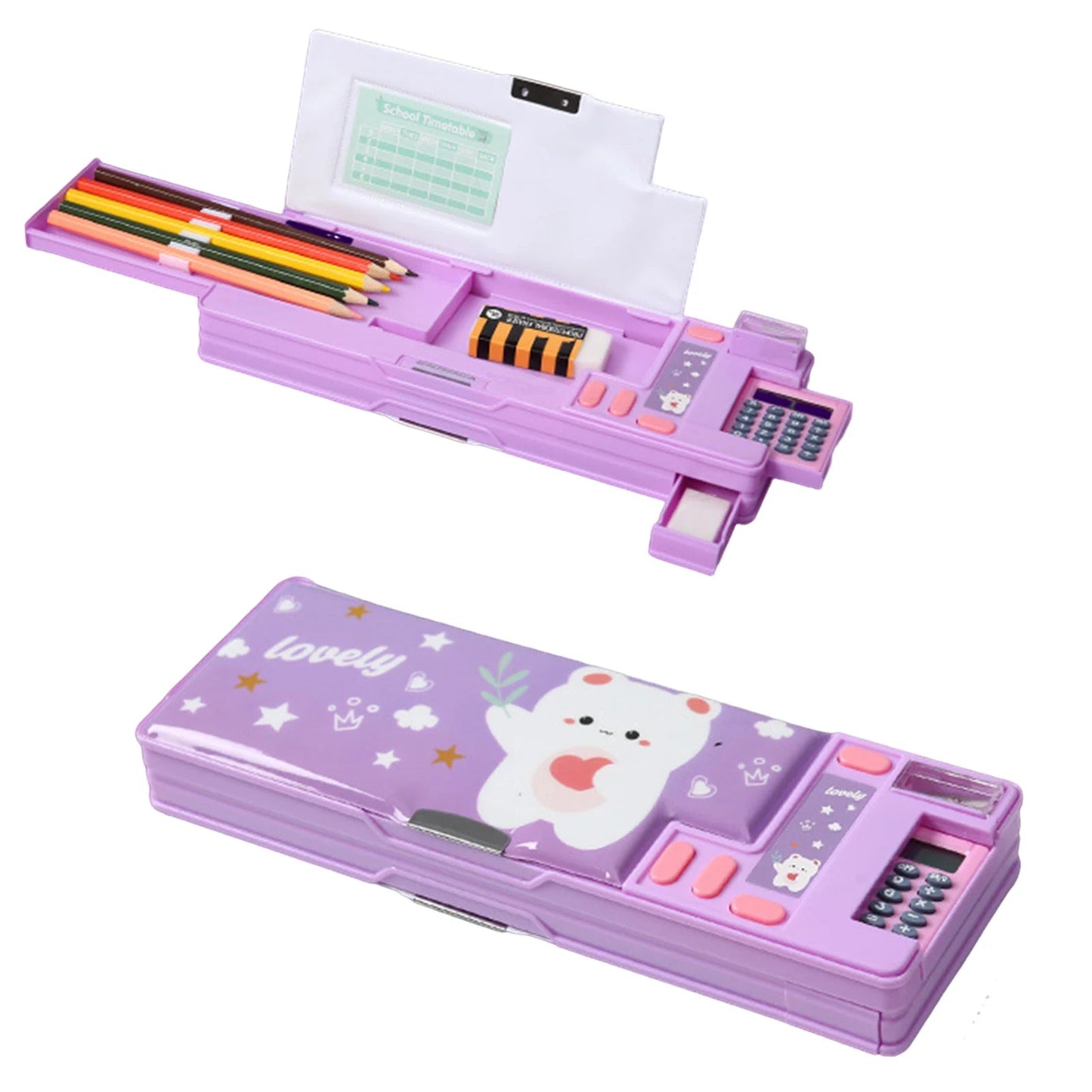 Pencil Cases Stationery Supplies School Cute Cartoon Universe Large Capacity Mulfunction with Calculator and Pencil Sharpener exovai.com