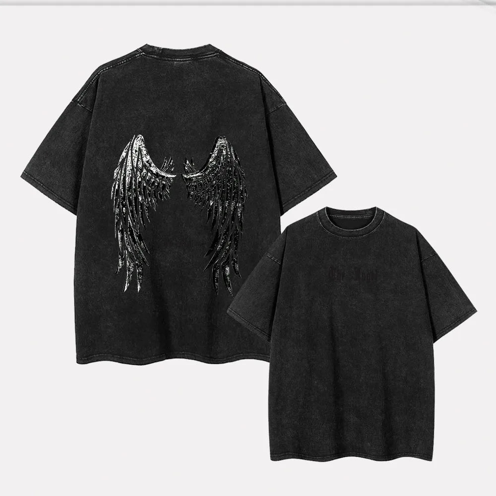 Summer 2025 round-neck pure cotton printed T-shirt retro washed pure cotton short-sleeved loose casual neutral street top exovai.com