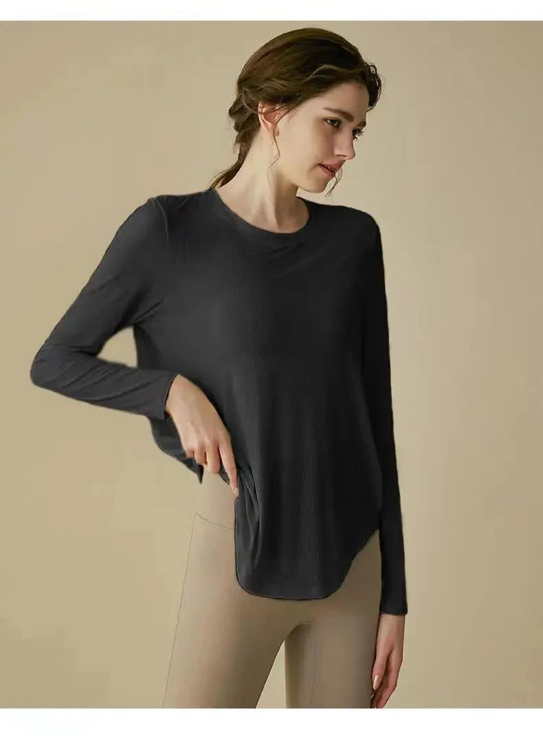 gym Sports Top T-shirt Women Yoga Clothing Running Loose Slim Quick Dry Training Long Sleeve Thin Blouse Fitness Tops Autumn Gym exovai.com