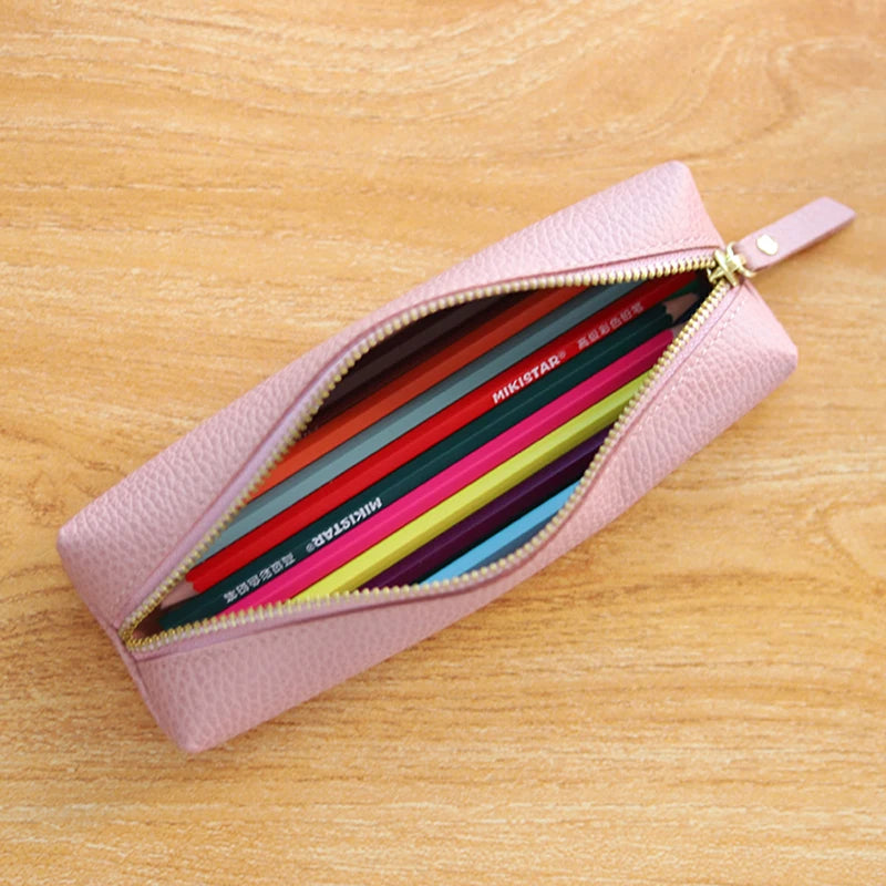 Custom Name Cow Leather Pencil Case Luxury Zipper Business Office Storage Bag Student Pen Bag Personalized Cosmetic Bags Gift exovai.com