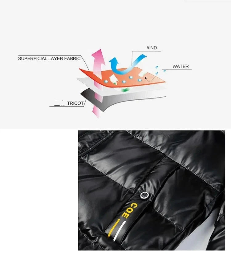 New Bright Leather Men Thicken Warm Winter Jacket Casual Parka Outwear Autumn Waterproof Stand Collar Hooded Coat Clothing exovai.com