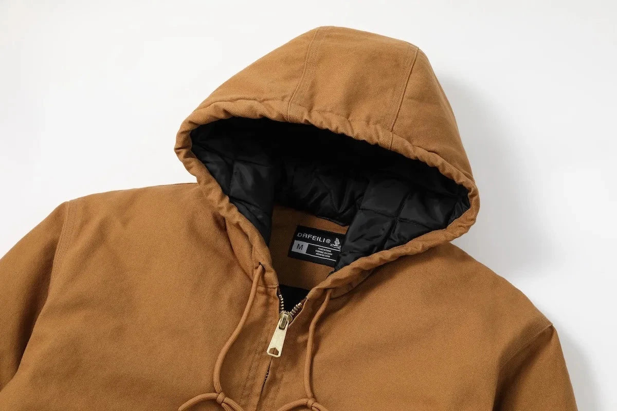 Winter New American Retro Long Sleeve Hooded Bomber Jacket Men's Fashion Cotton Thick Dom Quilted Casual Multi-pocket Coat exovai.com