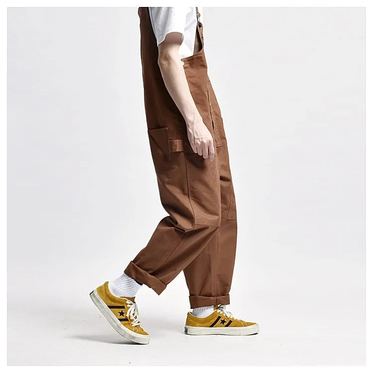 Japanese Style Loose Fit Jumpsuit Cargo Pants Bell Bottoms Dad Pants Ins Popular Same Style Tank For Men Women exovai.com