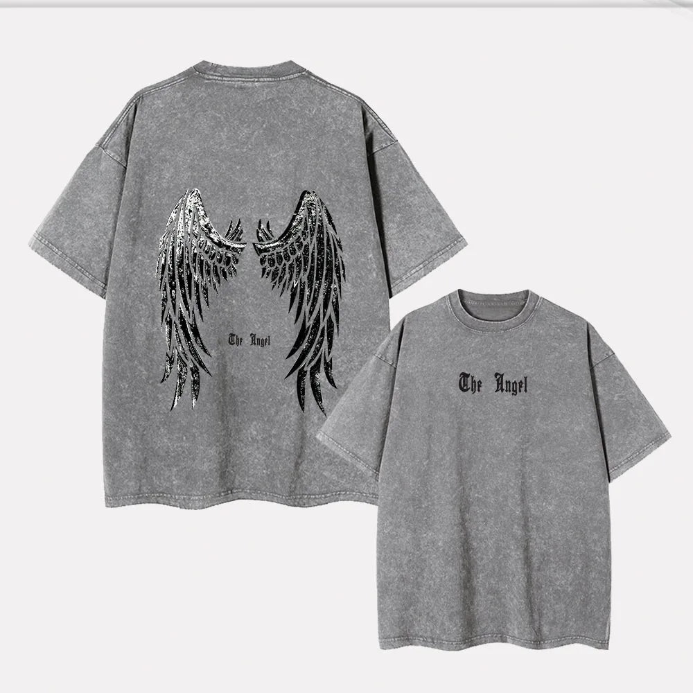Summer 2025 round-neck pure cotton printed T-shirt retro washed pure cotton short-sleeved loose casual neutral street top exovai.com