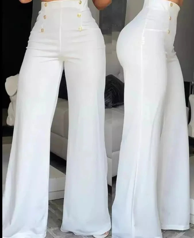 Elegant Casual  High Waist Wide Leg Pants Fashion Loose Button Long Pant Office Solid Spring Autumn Womens Clothing New Pant exovai.com